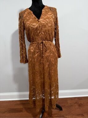 Snidel Rust Lace Tie-Waist Midi Dress